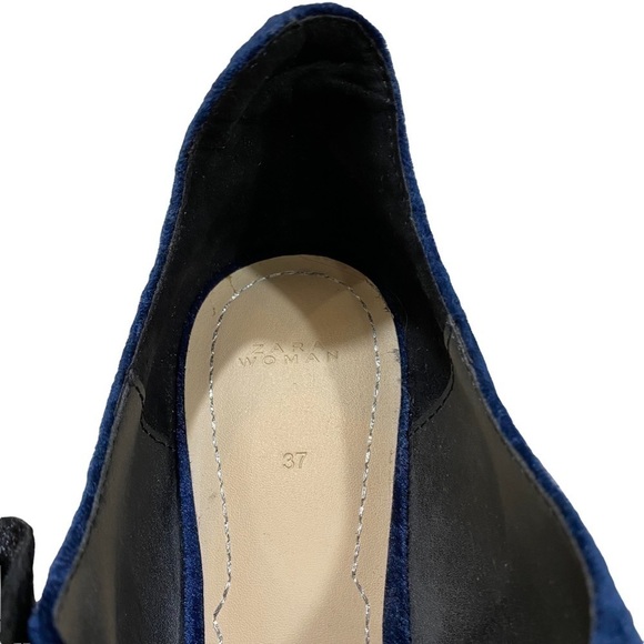 Zara Woman Velvet Big Bow Pointed Toe Flat, Blue and Black, 37 - Picture 5 of 5